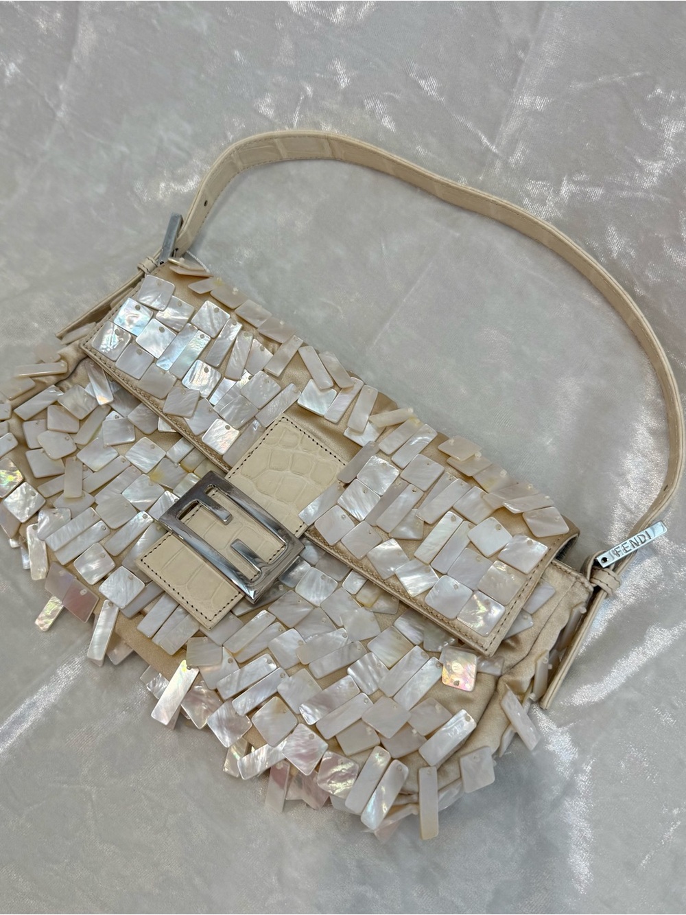 Fendi Baguette Mother-of-Pearl Vintage Glitter Shoulder Bag
